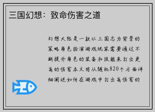 三国幻想：致命伤害之道