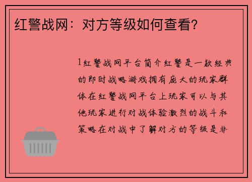 红警战网：对方等级如何查看？