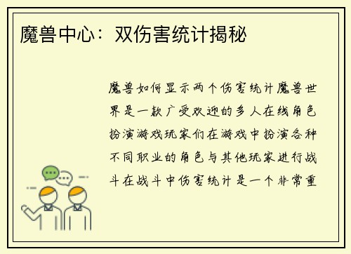 魔兽中心：双伤害统计揭秘